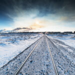 Winter railroad built on permafrost. Norilsk, Taimyr
