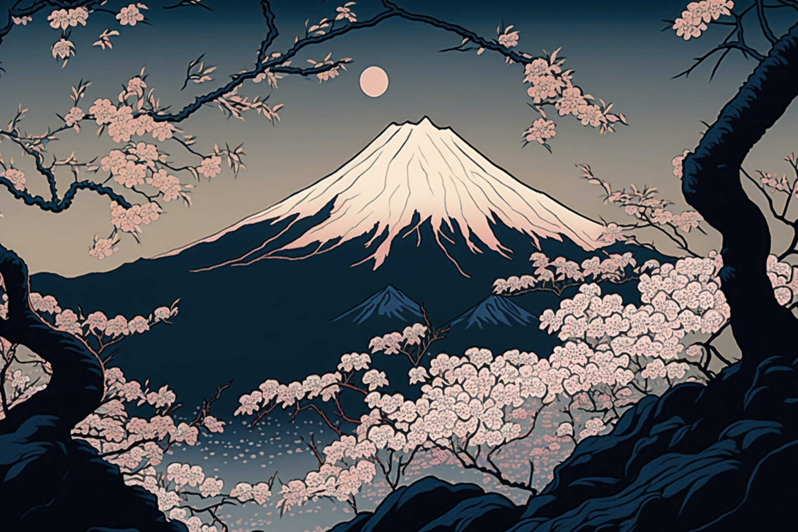 桜と富士山(浮世絵風)